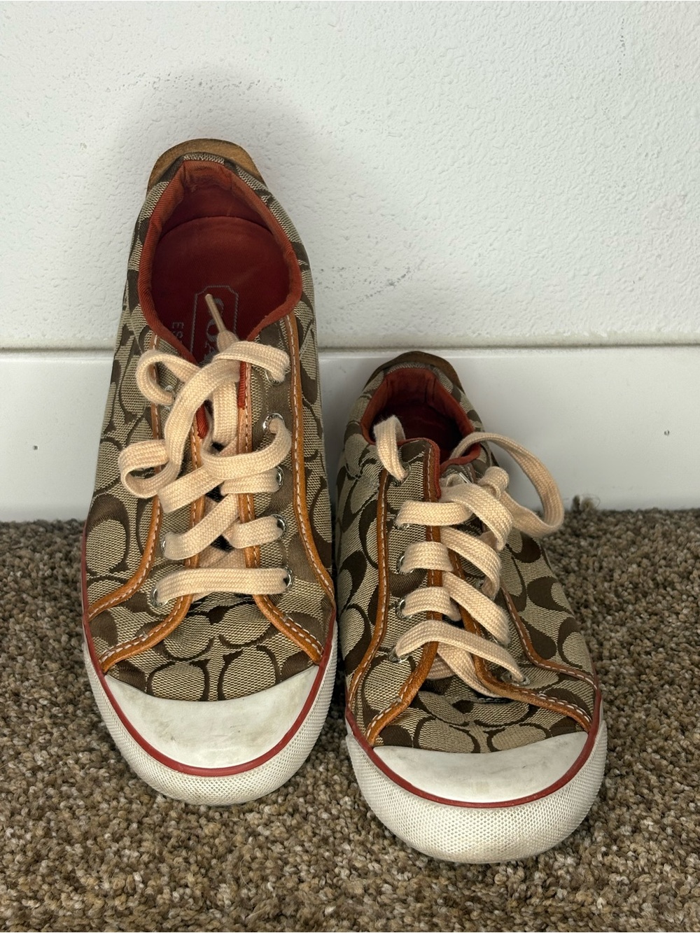 Coach Low-Top Signature Canvas Sneakers in Brown and Cream